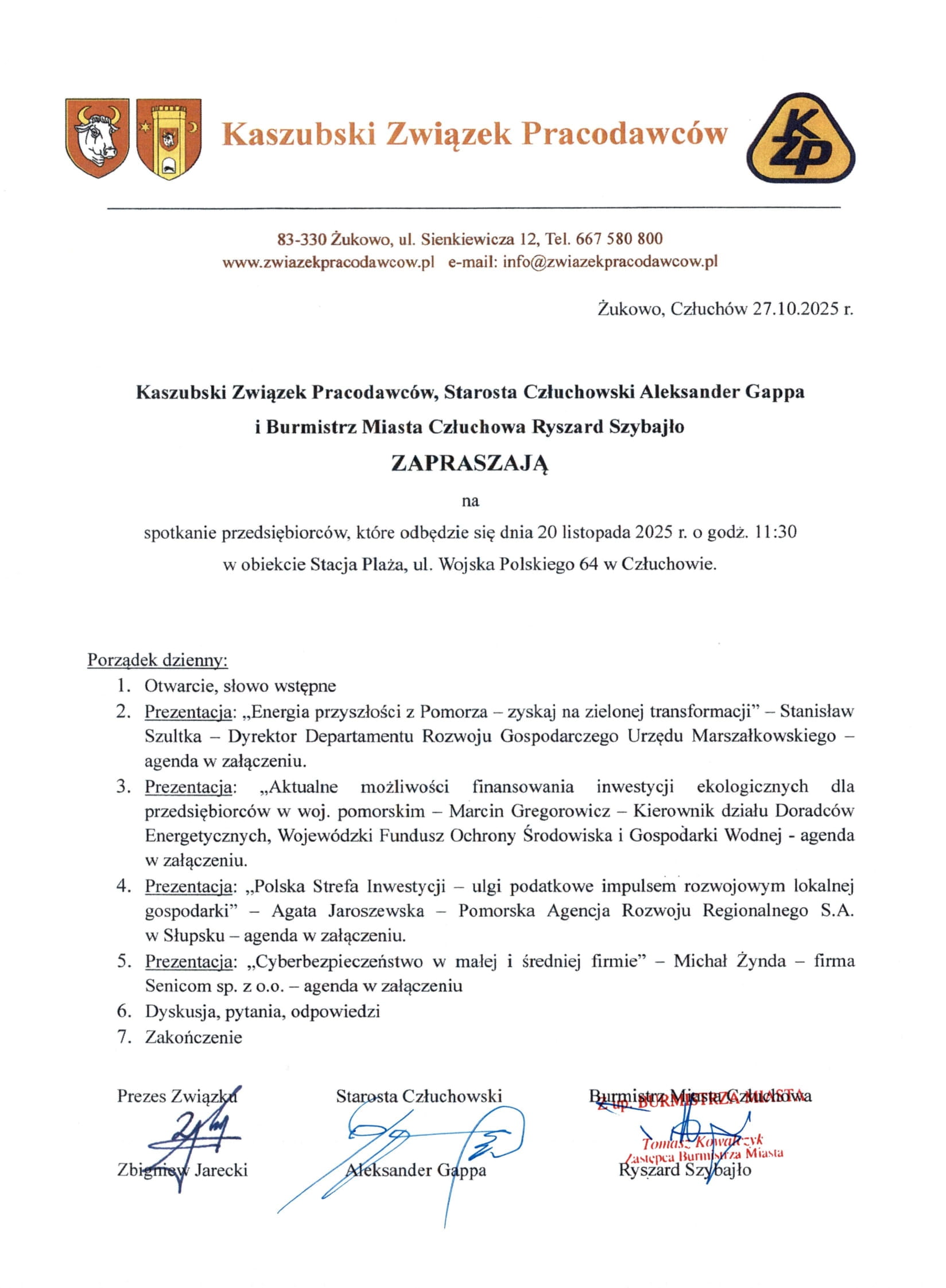 Spotkanie dla przedsiębiorców w Człuchowie 20.11.2025